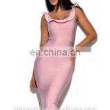 Amigo 2017 New Style Sleeveless Lotus Leaf Collar Backless Sexy Bandage Dress Midi Evening Dresses for Women Party Wear thumbnail-2