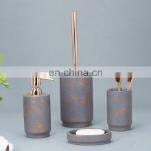 Grey Round Cement Home Decoration Accessories Golden Pattern Concrete Bathroom Sets thumbnail-2
