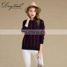100% Cashmere Vertical Striped Round Neck Women's Sweater Knitted Winter OEM Supply thumbnail-5
