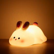 Cartoon Bunny Silicone Lamp Cute Rabbit Night Lights Bedroom Charging Big Face Rabbit Lamp Patted Sleeping Lights thumbnail-6