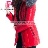New Design Winter Women Short Coachman Leather Jacket With Brown Fox Hat Overcoat thumbnail-5