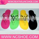 Jieyang Cheaper Women Flat PVC Slipper With Rhinestone Decorated