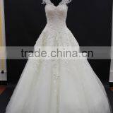 Cream Nice Design Embroidery Lace Appliques Cap Sleeve Long Train Wedding Dress thumbnail-1