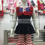 Factory Direct Sell Latest Baby Girls 4th Of July Ruffle Summer Outfits Navy Blue Top Pretty Girls Spring Outfits