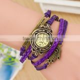 Hamsa Pendant Leather Strap Retro Beads Watches hand Casual watch bronze Women wristwatch bracelet Watch