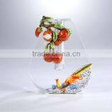 RORO Good Fortune Litchi Enamel Pewter Crystal Flower Receptacle