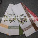 yarn dyed tea/kitchen towel with olive embroidery for tourist souvenir