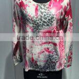 BGAX040 Women Fashion Round Neck Pure Cashmere Pullover Printed Sweater