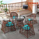 Brown Color Poly Rattan Garden Furniture Set 1 Table 4 Chairs thumbnail-1