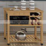Natural Finish E1 MDF With Wine Rack Rolling Kitchen Cart thumbnail-1