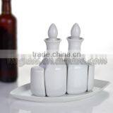 Food grade white porcelain,ceramic oil & vinegar 2 in1 bottles