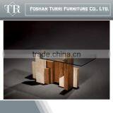 Italian Style Travertine Glass Top Home Coffee Table thumbnail-1