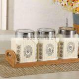 3pcs Ceramic Canister Set With Wooden Stand thumbnail-2