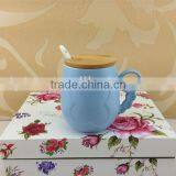 Solid Color Glazed Mugs With Cover Spoon Ceramic thumbnail-1