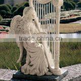 China Cheap Natural Stone Marble Angel Statue With Harp