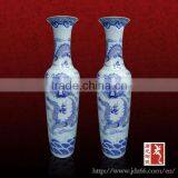 Antique Tall Blue White Porcelain Oriental Dragon Vases With Hand Carved thumbnail-1
