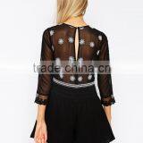 2015 Fashionable Hot Sale OEM Customized Woven Romper With White Embroidery thumbnail-2