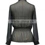 Good Quality Women Black Color Fashion Sheer Chiffon Blouse With Ruffle thumbnail-3