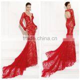 Sexy Lace Backless Mermaid Long Sleeve Red Evening Dress thumbnail-1