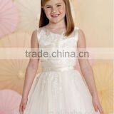 High Quality Baby Gown off Shoulder Lace Satin Top Flower Girl Tulle Dress thumbnail-3