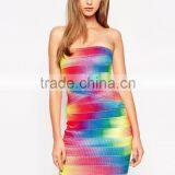 2016 Rayon Elastic Knitted Bandeau Bandage Festival Rainbow Dress Off Shoulder Silm Bodycon Mini Dress thumbnail-4