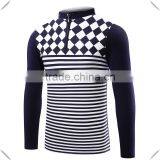 2016 New Arrivals Popular Men Check Pattern Zip Polo Shirts Zipper Design Stand Collar Long Sleeve Striped Golf Shirts thumbnail-1