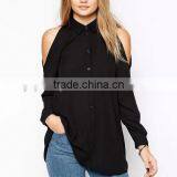 Women Off Shoulder Long Shirts Sexy Chiffon Tops Turn Down Collar Blouse Long Sleeve Casual Plus Size Blouse thumbnail-1