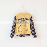 S33022W Spring Autumn Long Sleeve Shirt for Kids Grids Sleeve Joining Shirts thumbnail-1