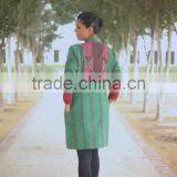 Vintage Kantha Long Jacket in Beautiful Viridian Green and Dull Red ~ Small thumbnail-5