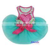 Aqua Blue Hot Pink Rose Flower Bling Heart Crystal Party Dress Small Pet Dog Clothes XS-L thumbnail-1