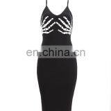 Dropshipping Clothing Sexy Black Strap Skeleton Print Bodycon Bandage Dress Women Dresses thumbnail-4