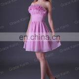 Grace Karin Strapless Short Pink Bridesmaid Dress With Flowers CL3469 thumbnail-5