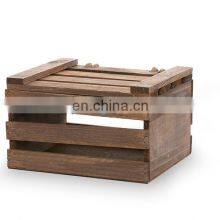 Antique Brown Wooden Crate Storage Box With Lid thumbnail-3