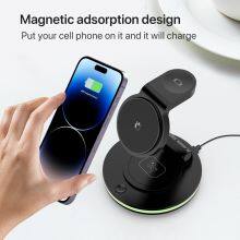 Rotatable Led Colourful Foldable 3-1 Mini Multifunction 3 In 1 Foldable Black Wireless Charger thumbnail-2