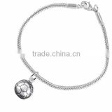 3D Soccer Ball Charm, Comes On An Intricately Detailed Silver Tone Snake Chain Bracelet