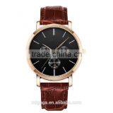 Muti- functional Chronograph Quartz Watch Stainless Steel Wrist Watch With Genuine Leather Strap