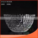 330ml glass salad bowl with decorative embossment for dining