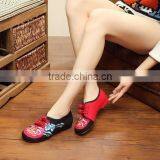 Middle Top Women Casual Cotton Shoes Buckle Chinese Style Flower Embroidered Elegant Ladies Canvas Flats Oxford Sole No Logo thumbnail-4