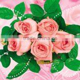 pink rose on the green leaf photo wall murals for hotel decoration