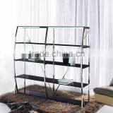 modern glass shelf with stainless steel frame office furniture showroom shelf PT-L007