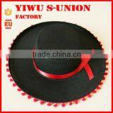 Non Woven Party Zorro Hat Carnival Mexican Sombrero Felt Flat Wide Brim Black Hat