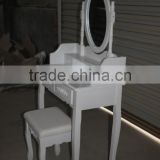 Dressing Table Makeup Desk W/Stool Drawers & Oval Mirror Bedroom White