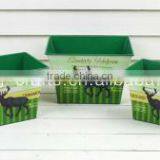 Garden Decorative Green Painted Metal Rectangular Plant Pots With Christmas Reindeer Pattern thumbnail-1