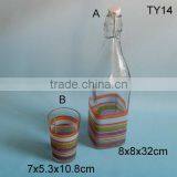 Square Clear Hand Painted Colourful Glass Juice Bottle With Cork thumbnail-1