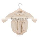Long Sleeve Baby Clothes Wholesale Toddler Soild Color Bodysuit Baby Girls Linen With Peter Pan Boutique Romper thumbnail-1