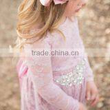 Baby Girls Fall Pink Lace Long Sleeve Maxi Dress Children Growns Frocks Design Clothing thumbnail-4