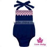 HYB148 Lovebaby Wholesale Pink Lace Front Half Romper Plain Navy Cotton Organic Cotton Jumpsuit thumbnail-3
