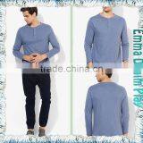 Navy Mens Buttons Placket Blank Long Sleeves T-Shirts thumbnail-5