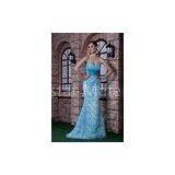 Blue Sweetheart Strapless Mermaid Lace Prom Dress Long Party Dress With Ruffle thumbnail-1