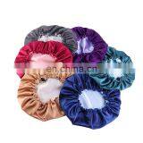 Womens Solid Satin Bonnet Elastic Band Turban Shower Cap For Hotel Silicone Shower Cap Baby Night Sleep Hat Hair Loss thumbnail-1